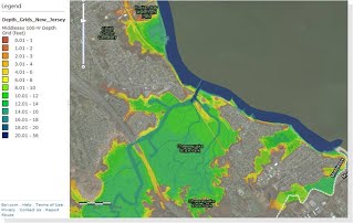 An example of a flood depth grid showing the depth of the 1% annual chance flood in a sample area as shown on a computer screen.